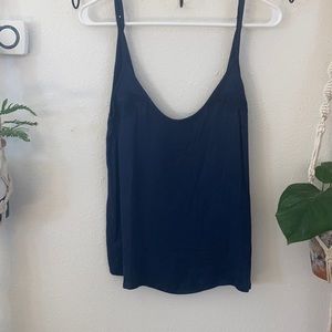 Obey Navy Satin Tank With Floral Stitching